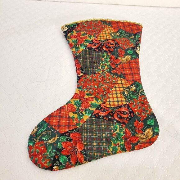 Vtg Quilted Multi-Print Christmas Stocking - Picture 4 of 8